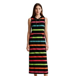 Bobby Brooks Maxi Dress Womens Medium Kangaroo Pocket Stripe Shift Dress Boho